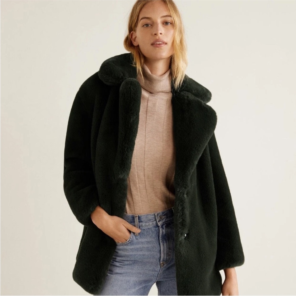 Mango Faux Fur Coat in Green Size Small